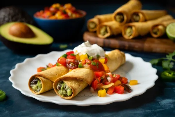 Taquitos s avokádem a černými fazolemi