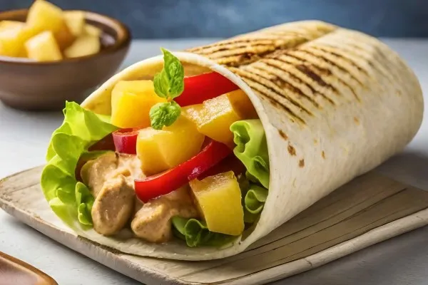 Wrap s arašídy, broskví a ananasem